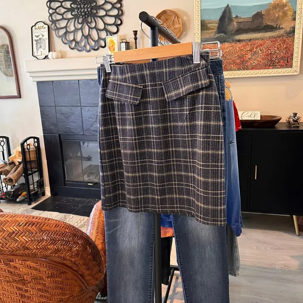 ModCloth Skirt Womens SZ Small Blue Sweet Silver Linings Plaid Mini School Girl